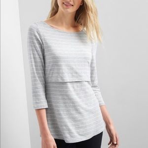 Gap Love maternity nursing gray white stripe shirt